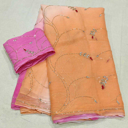 Chiffon Rin152 Nsd69 Sarees  Fancy Half And Half Chiffon Work Sarees