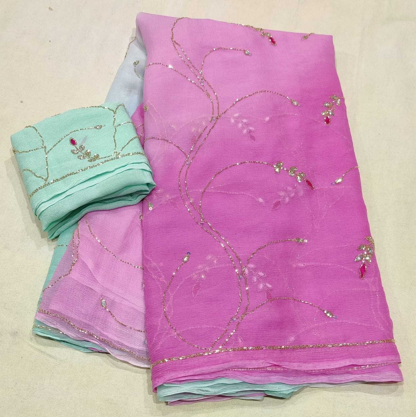 Chiffon Rin152 Nsd69 Sarees  Fancy Half And Half Chiffon Work Sarees