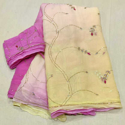 Chiffon Rin152 Nsd69 Sarees  Fancy Half And Half Chiffon Work Sarees