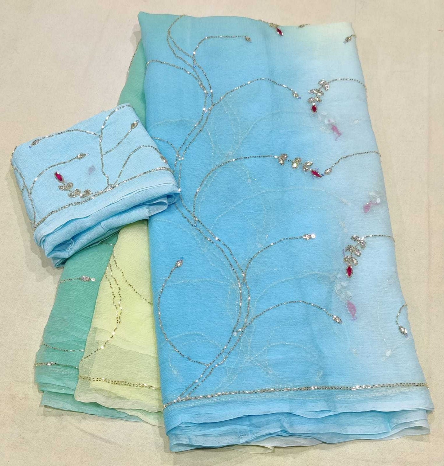 Chiffon Rin152 Nsd69 Sarees  Fancy Half And Half Chiffon Work Sarees