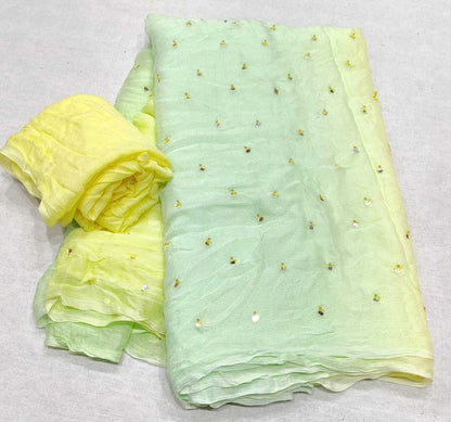 Chiffon Rin152 Nsd73 Sarees  Half And Half Chiffon Work Mirror Work Sarees