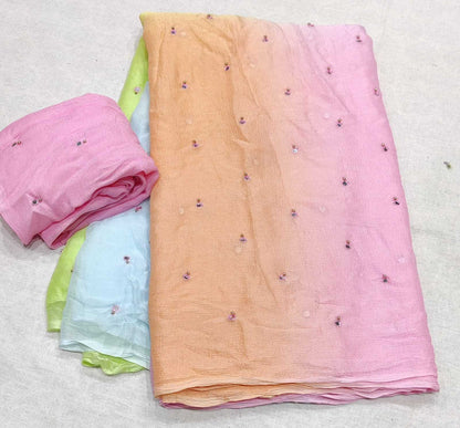 Chiffon Rin152 Nsd73 Sarees  Half And Half Chiffon Work Mirror Work Sarees