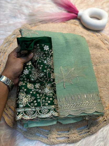 Chiffon Rin171 525 Sarees  Chiffon Embroidered Stone Work Zari Border Sarees