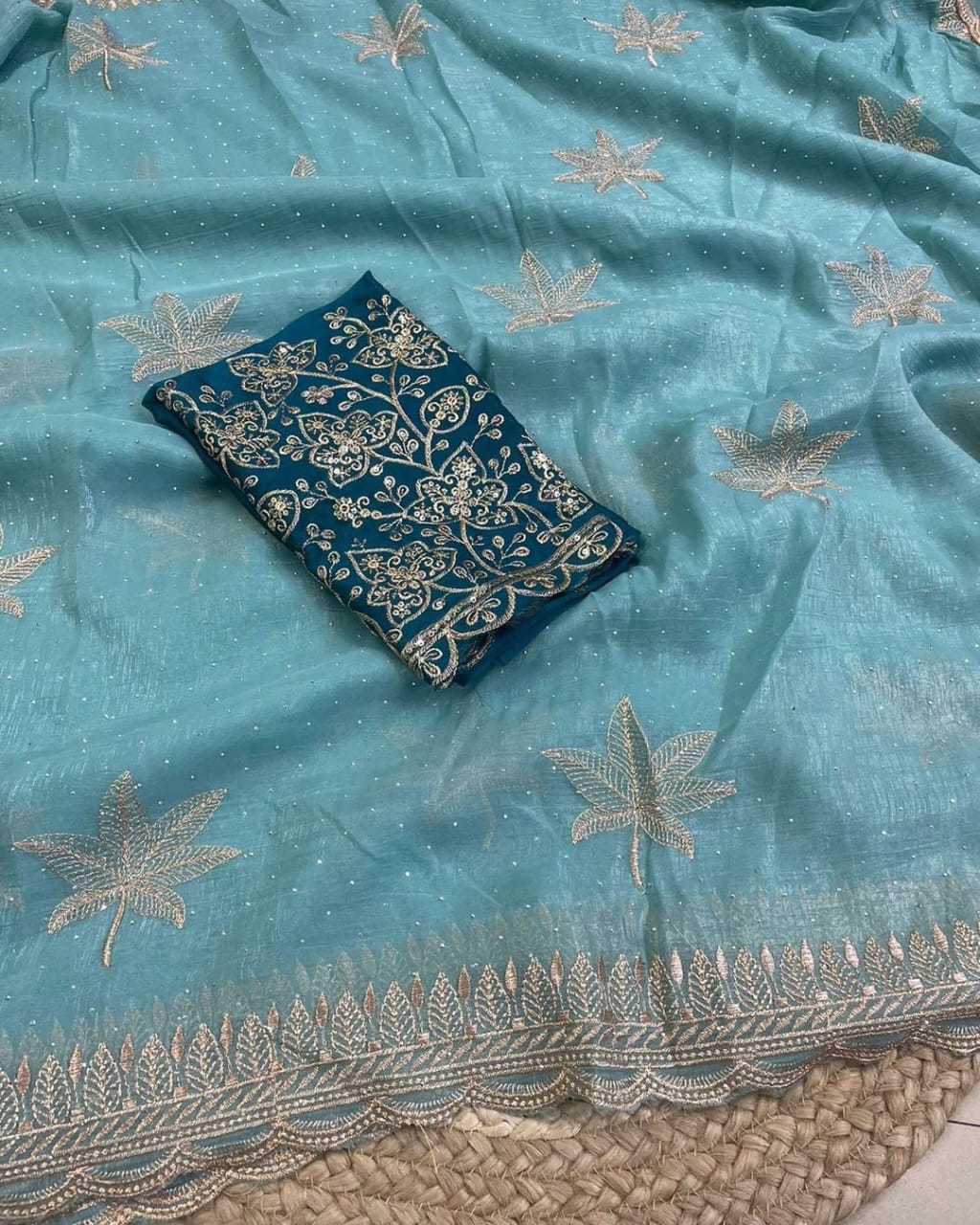 Chiffon Rin171 525 Sarees  Chiffon Embroidered Stone Work Zari Border Sarees