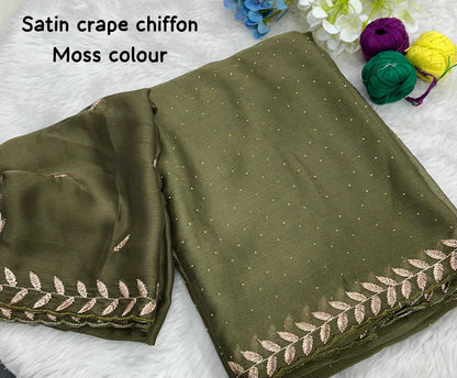 Chiffon Rin171 542 Sarees  Fancy Chiffon Hand Work Embroidered Cutwork Sarees