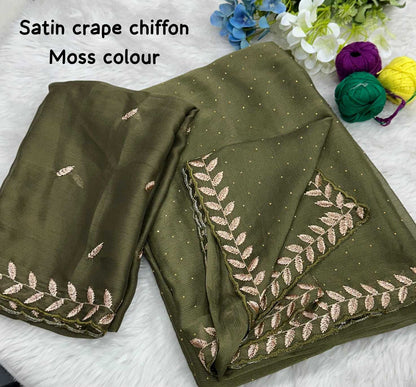 Chiffon Rin171 542 Sarees  Fancy Chiffon Hand Work Embroidered Cutwork Sarees