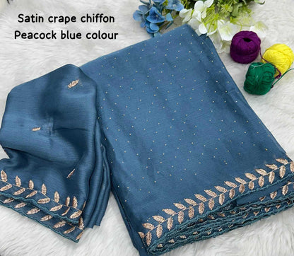 Chiffon Rin171 542 Sarees  Fancy Chiffon Hand Work Embroidered Cutwork Sarees