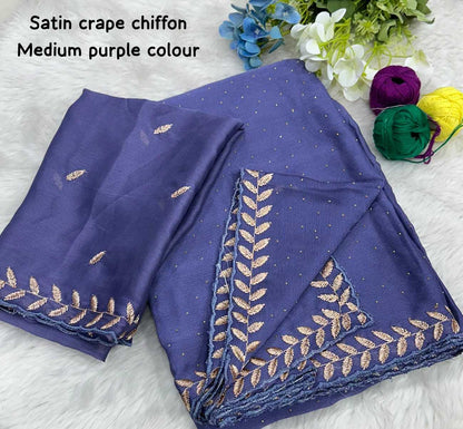 Chiffon Rin171 542 Sarees  Fancy Chiffon Hand Work Embroidered Cutwork Sarees