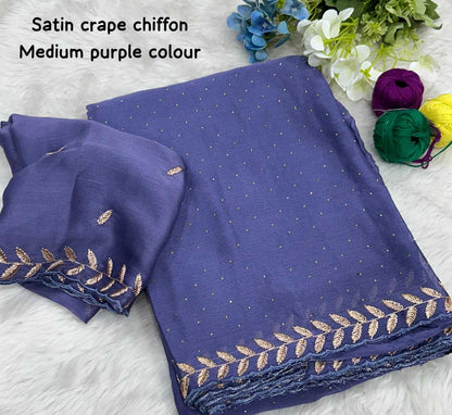 Chiffon Rin171 542 Sarees  Fancy Chiffon Hand Work Embroidered Cutwork Sarees