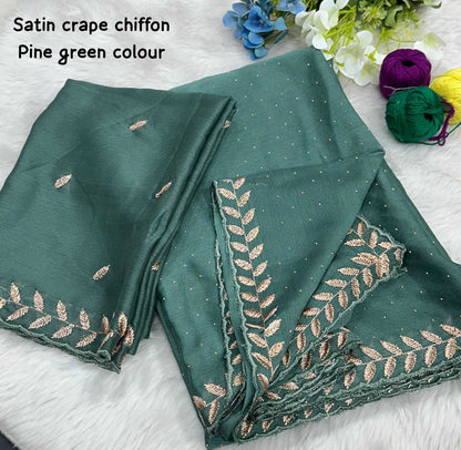 Chiffon Rin171 542 Sarees  Fancy Chiffon Hand Work Embroidered Cutwork Sarees