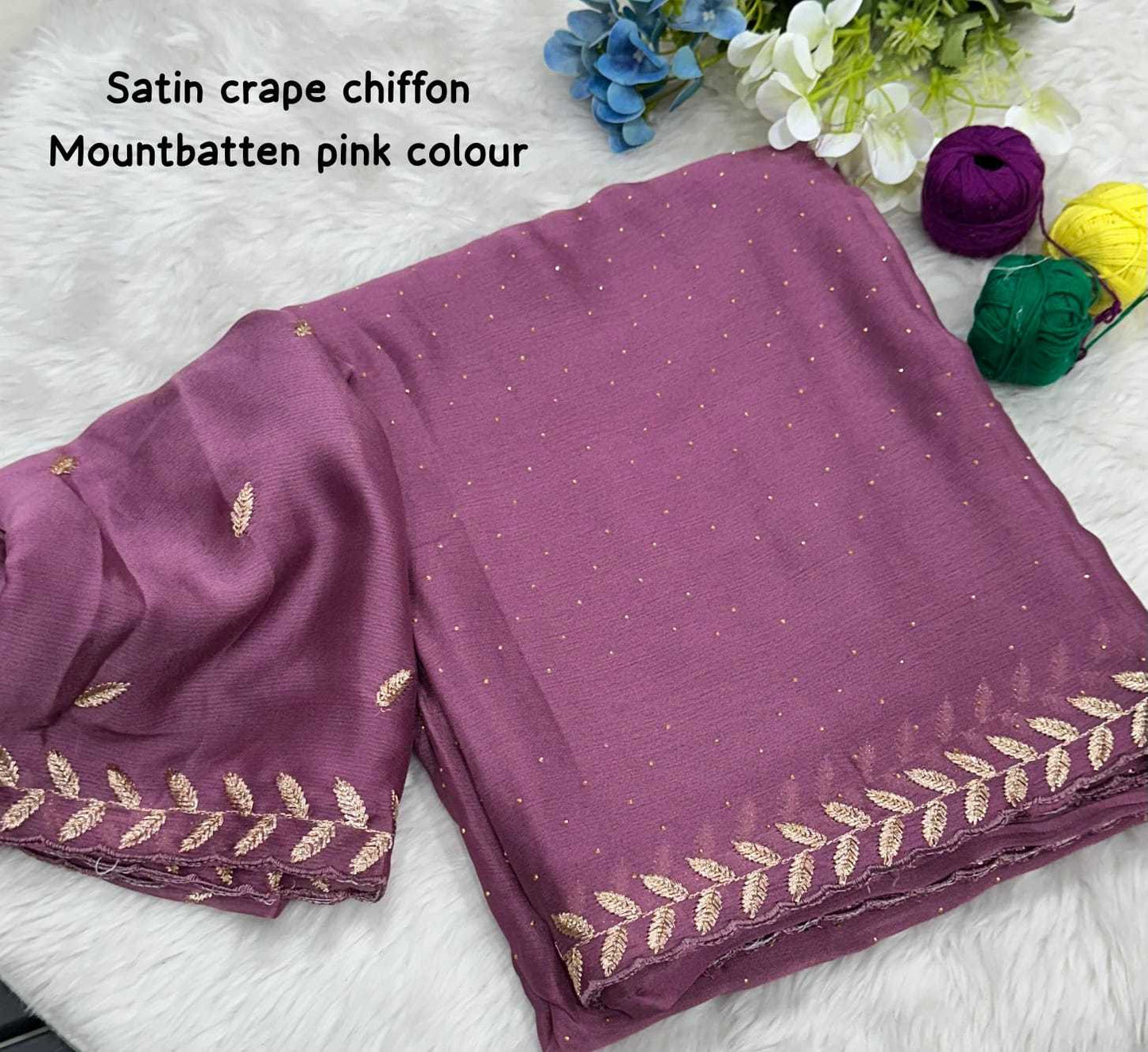 Chiffon Rin171 542 Sarees  Fancy Chiffon Hand Work Embroidered Cutwork Sarees