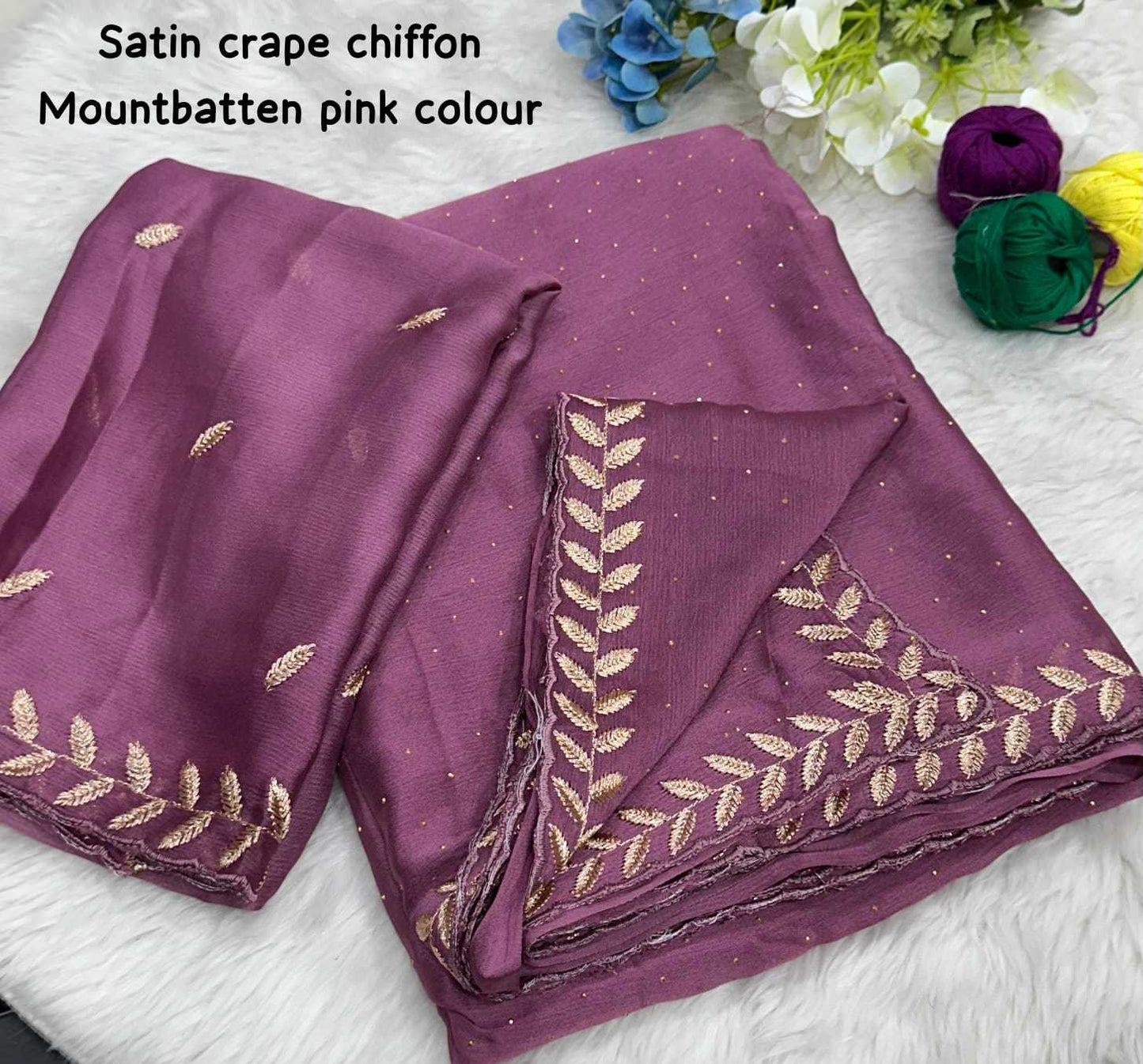 Chiffon Rin171 542 Sarees  Fancy Chiffon Hand Work Embroidered Cutwork Sarees