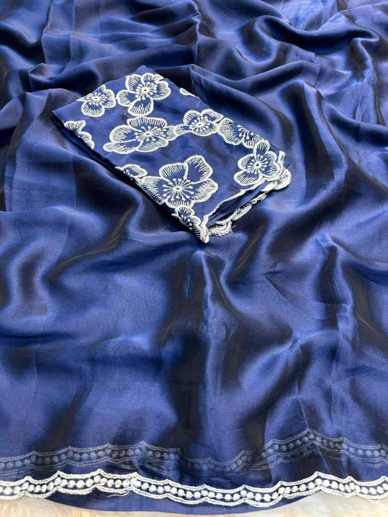 Chiffon Rin182 Run76 Sarees  Chiffon Plain Solid Cutwork Sarees