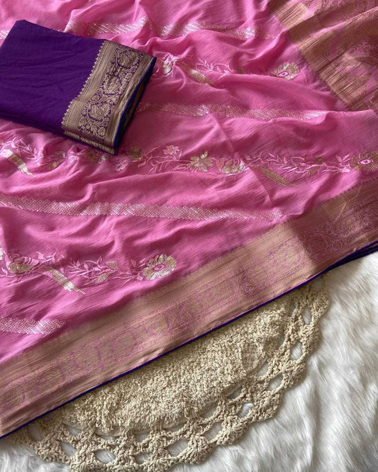 Chiffon Rin193 Apn30 Sarees  Chiffon Embroidered Zari Border Lightweight Sarees