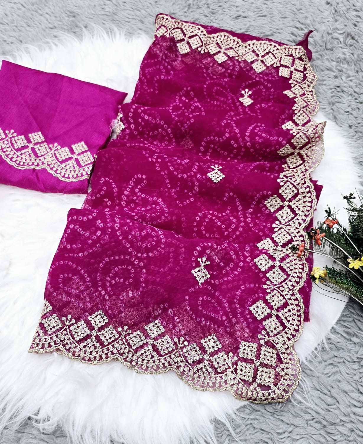 Chiffon Rjk 49 Sarees  Chiffon Embroidered Cutwork Sarees