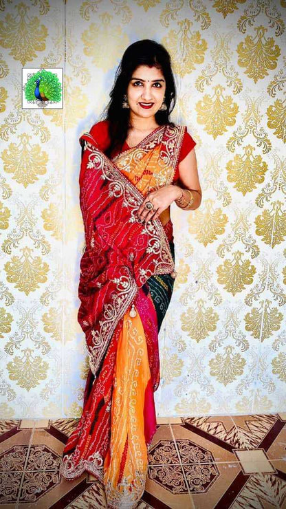 Chiffon Rjk Design Sarees  Chiffon Bandhani Bandhej Durga Pooja Sarees Sarees