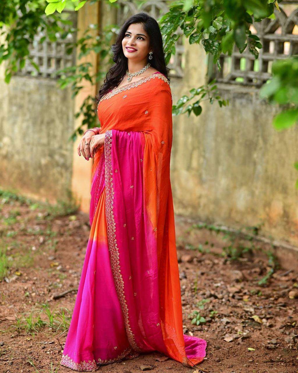 Chinon Aec Soniya Sarees  Fancy Half Embroidered Sarees