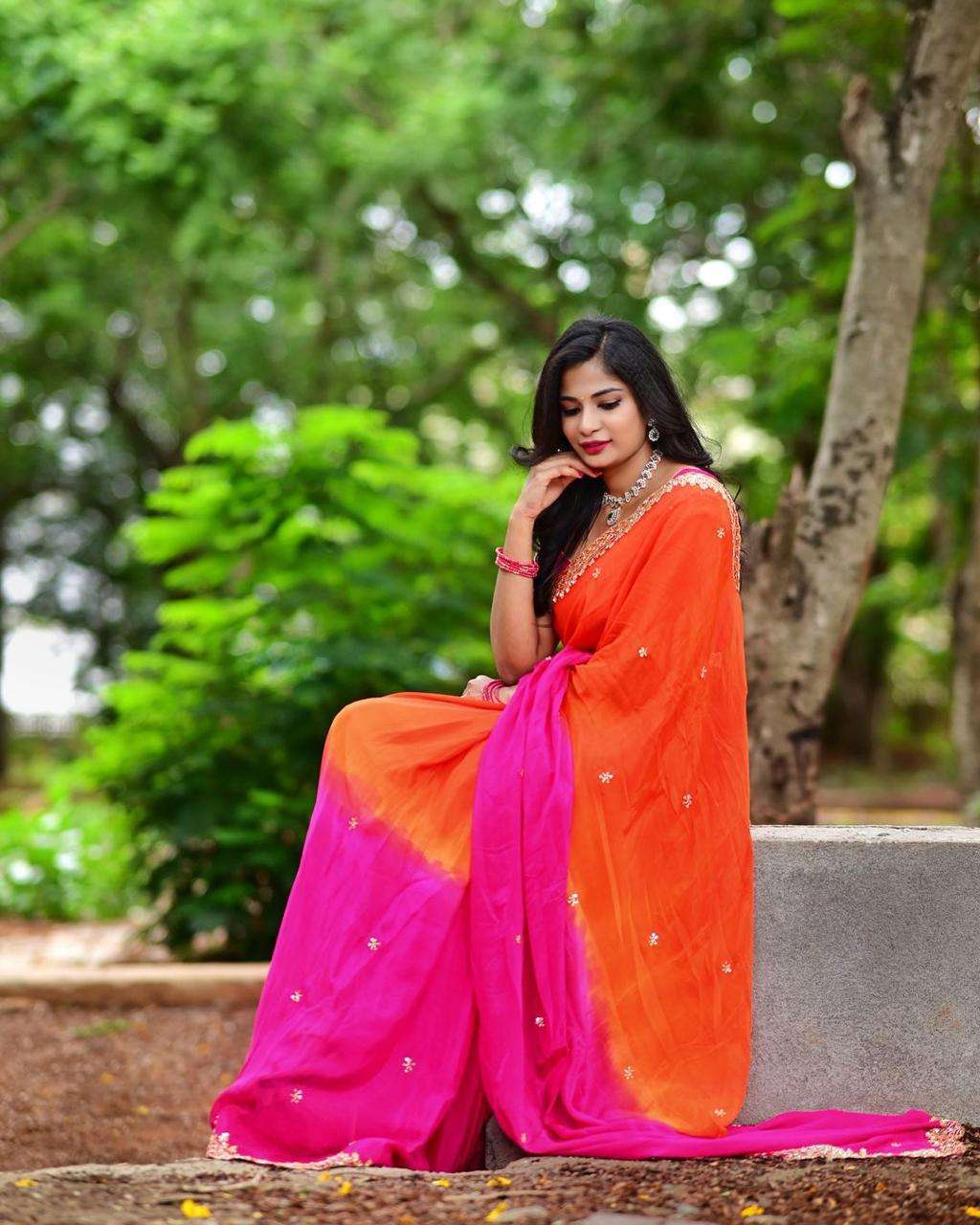 Chinon Aec Soniya Sarees  Fancy Half Embroidered Sarees