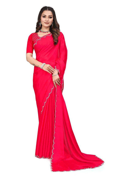 Chinon Ape Chinon Sarees  Fancy Lace Border Cutwork Sarees