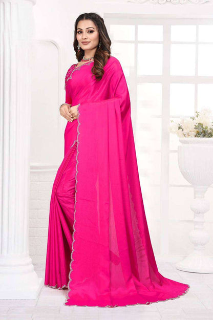 Chinon Ape Chinon Sarees  Fancy Lace Border Cutwork Sarees