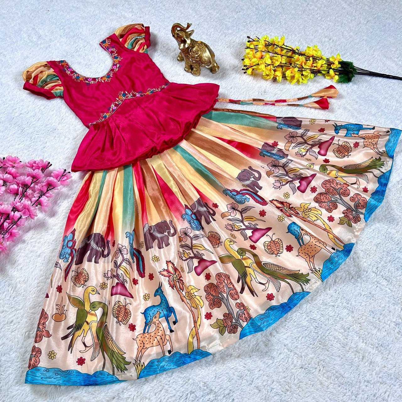 Chinon Dilk Rkt Silk Kids Wear   Kids Lehenga