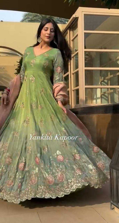 Chinon Kesh119 017 Gowns  Embroidery Anarkali Long Work Gowns