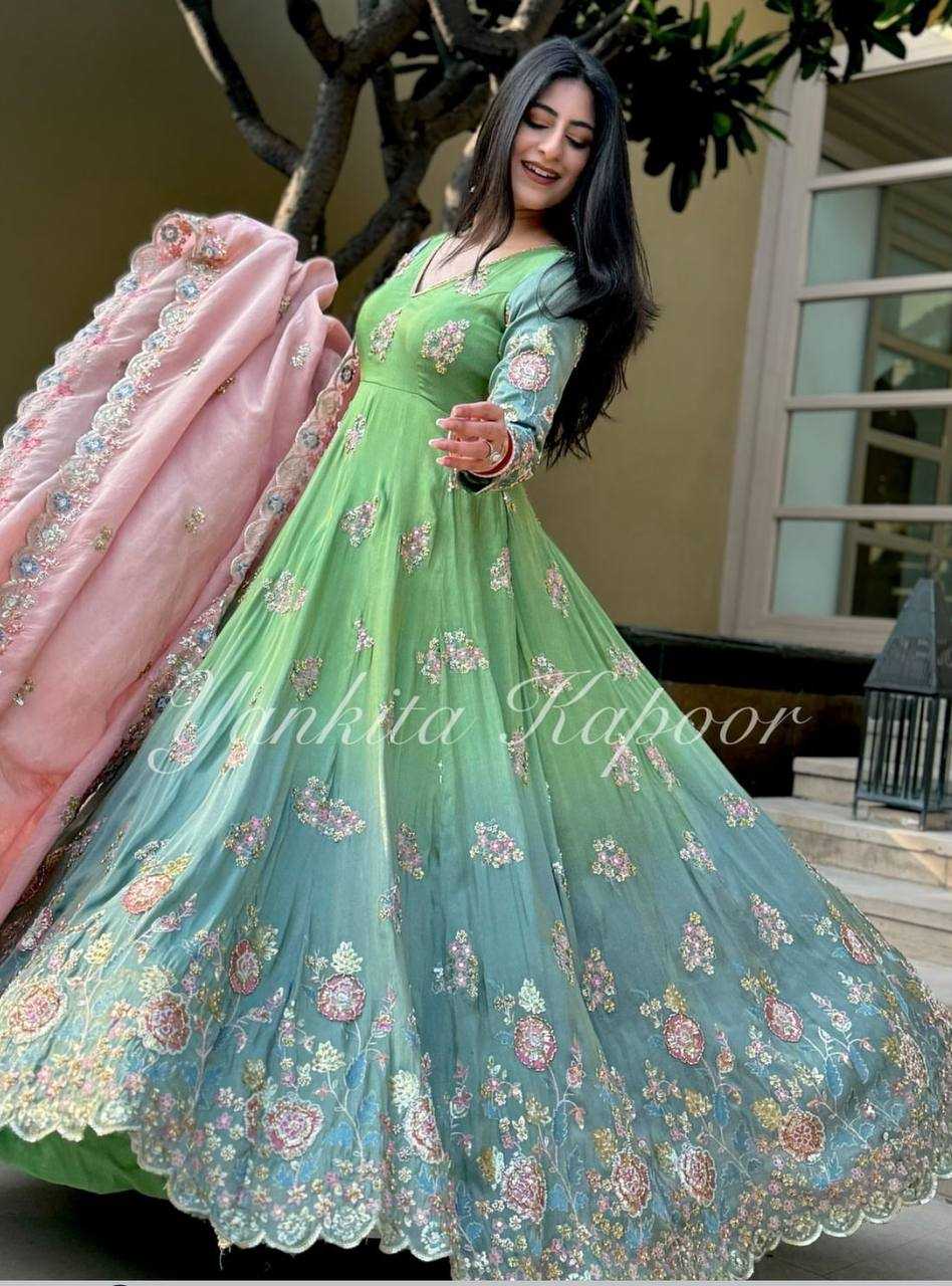 Chinon Kesh119 017 Gowns  Embroidery Anarkali Long Work Gowns