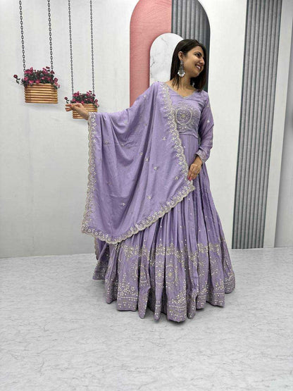 Chinon Kesh119 018 Gowns  Fancy Embroidery Anarkali Long Work Gowns