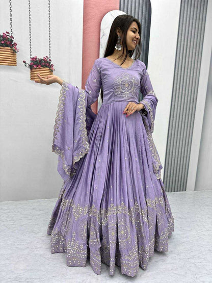 Chinon Kesh119 018 Gowns  Fancy Embroidery Anarkali Long Work Gowns