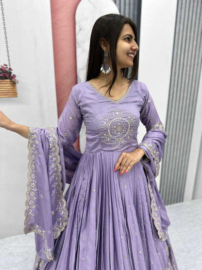 Chinon Kesh119 018 Gowns  Fancy Embroidery Anarkali Long Work Gowns