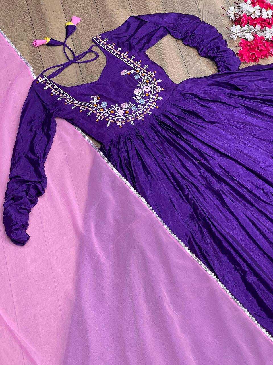 Chinon Kesh120 111 Gowns  Embroidery Anarkali Long Gowns