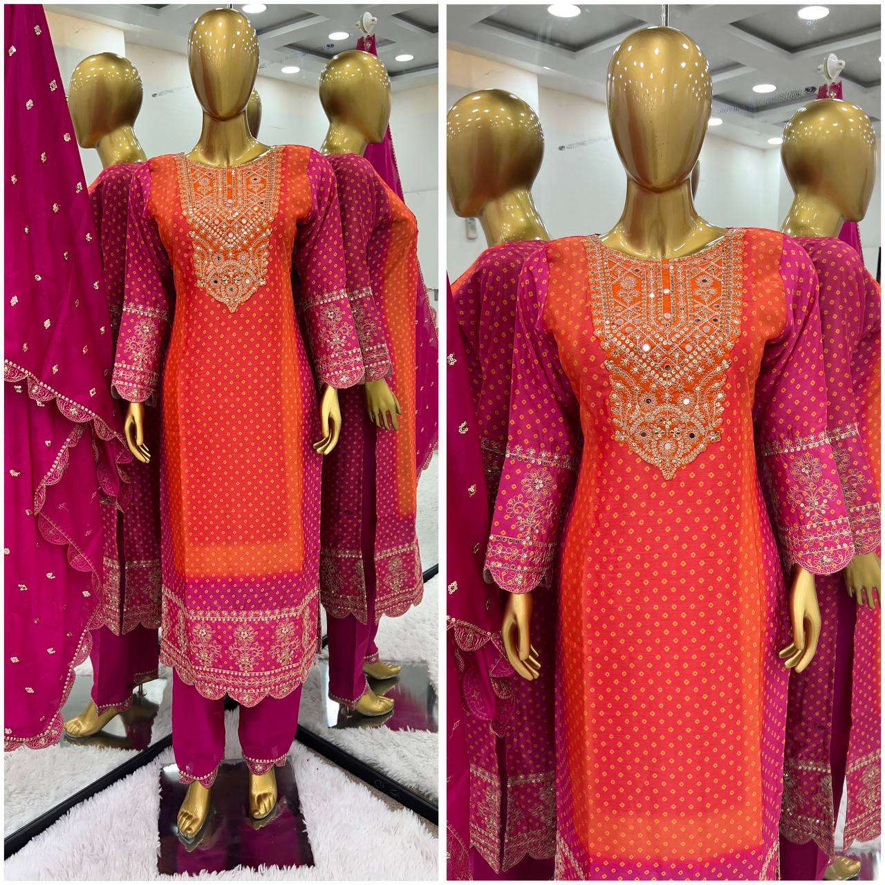 Chinon Kesh123 5187 Suits & Dresses  Printed Embroidered Ladies Party Wear Wedding Suits