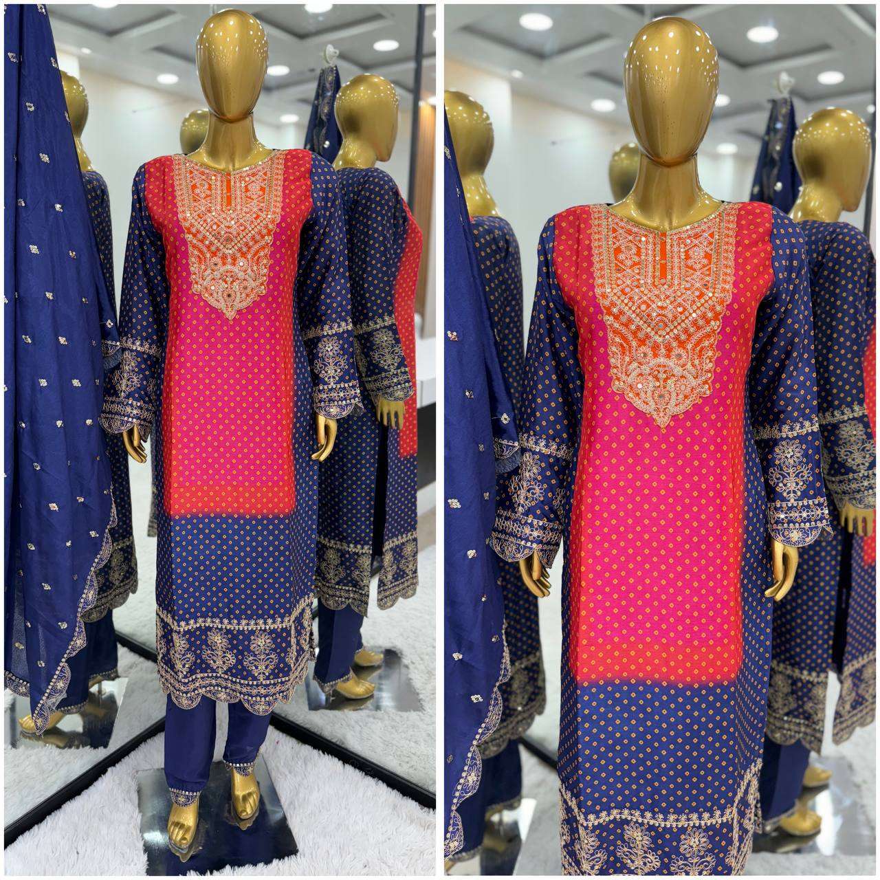 Chinon Kesh123 5187 Suits & Dresses  Printed Embroidered Ladies Party Wear Wedding Suits