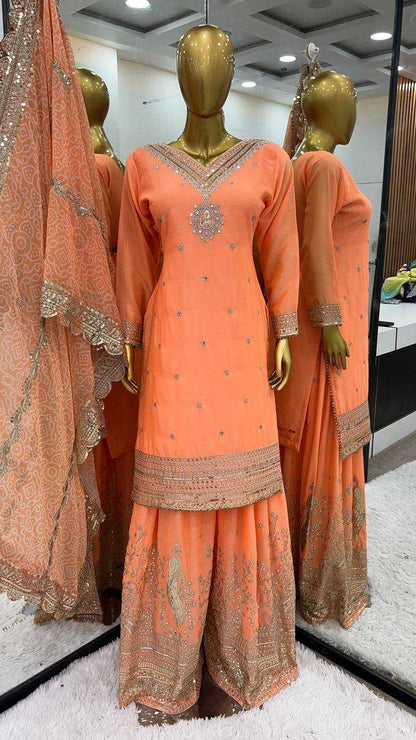 Chinon Kesh124 821 Suits & Dresses Islamic Clothing  Sharara Salwar Pakistani Embroidery Zari Work Suits