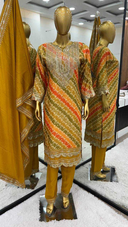 Chinon Kesh125 3086 Suits & Dresses  Ladies Printed Embroidery Ladies Silk Suits