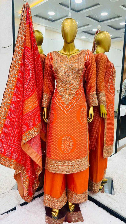 Chinon Kesh128 386 Suits & Dresses  Ladies Printed Embroidery Palazzo Suits