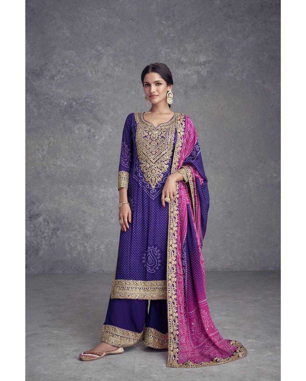 Chinon Kesh128 386 Suits & Dresses  Ladies Printed Embroidery Palazzo Suits