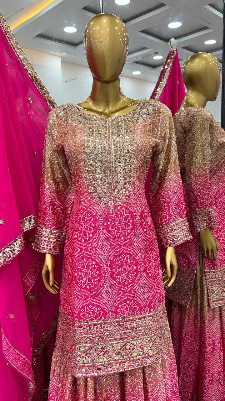 Chinon Kesh128 389 Suits & Dresses  Sharara Salwar Printed Embroidery Zari Work Suits