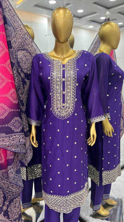 Chinon Kesh128 391 Suits & Dresses  Ladies Embroidery Ladies Party Wear Suits Diwali Collectons