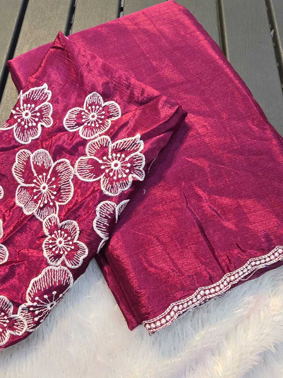 Chinon Kesh132 Krf12 Sarees  Ladies Plain Solid Lace Border Sarees