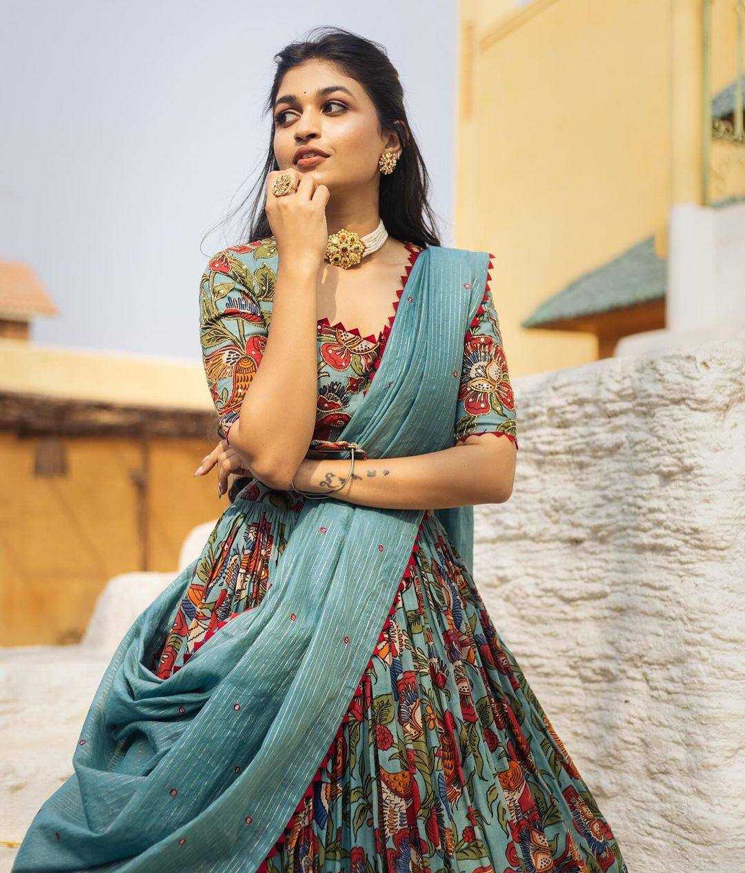 Chinon Kesh163 17 Lehengas  Kalamkari Printed Lehengas