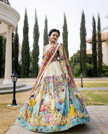 Chinon Kesh163 37 Lehengas  Kalamakri Traditional Printed Lehengas