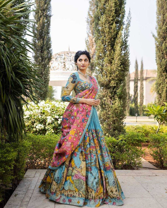 Chinon Kesh163 41 Lehengas  Kalamakri Traditional Printed Lehengas