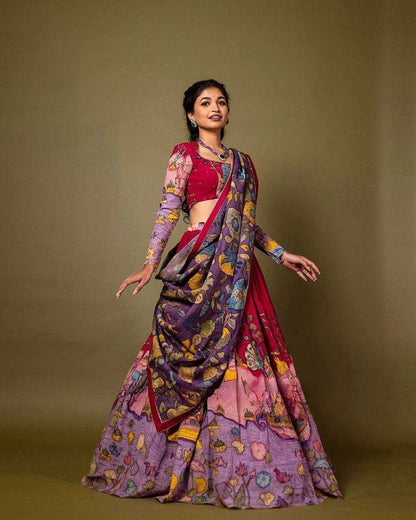 Chinon Kesh163 42 Lehengas  Kalamkari Traditional Printed Lehengas