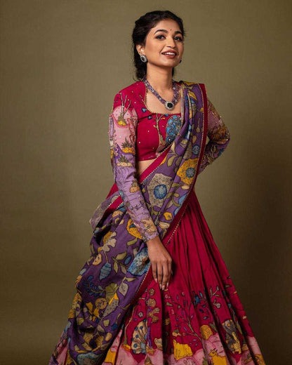 Chinon Kesh163 42 Lehengas  Kalamkari Traditional Printed Lehengas