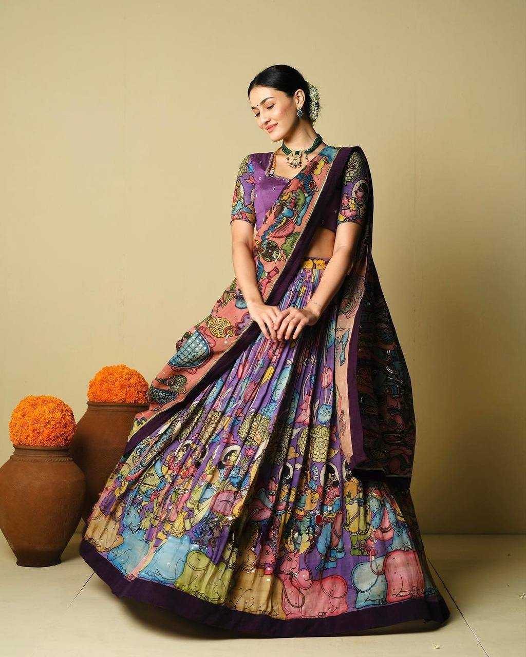 Chinon Kesh163 44 Lehengas  Kalamkari Traditional Printed Lehengas