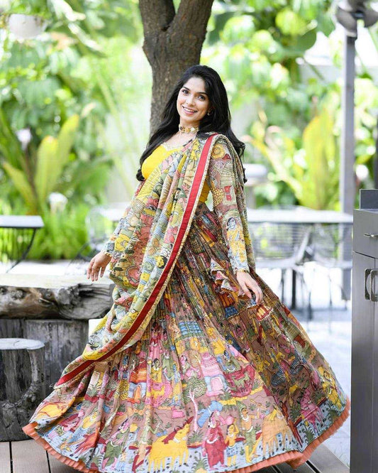 Chinon Kesh163 47 Lehengas  Kalamakri Traditional Printed Lehengas