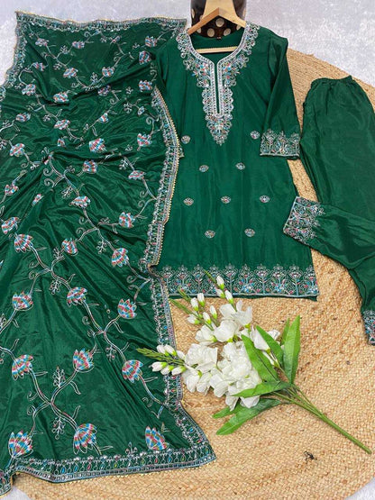 Chinon Kesh164 G71 Suits & Dresses  Embroidry Long Kurti Green Salwar Suits Ladies Silk Manufacture