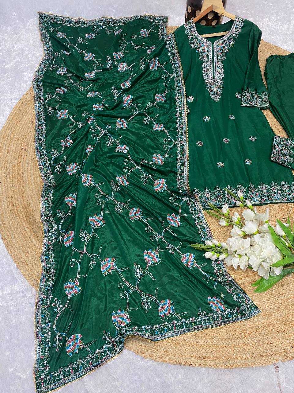 Chinon Kesh164 G71 Suits & Dresses  Embroidry Long Kurti Green Salwar Suits Ladies Silk Manufacture