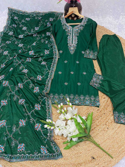 Chinon Kesh164 G71 Suits & Dresses  Embroidry Long Kurti Green Salwar Suits Ladies Silk Manufacture